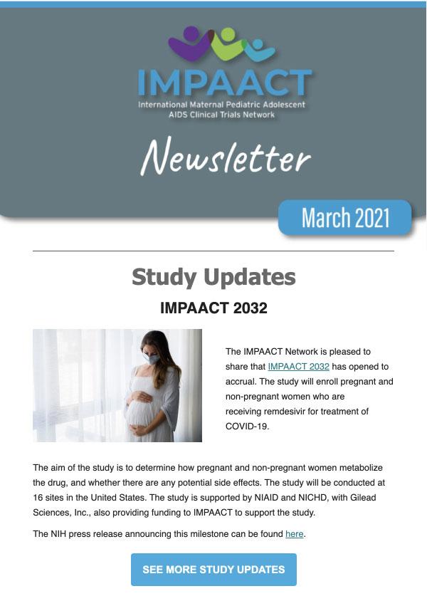 Screenshot of the IMPAACT newsletter